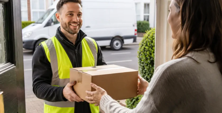 Delivery handing a customer their package