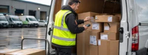 Driver checking multiple parcels